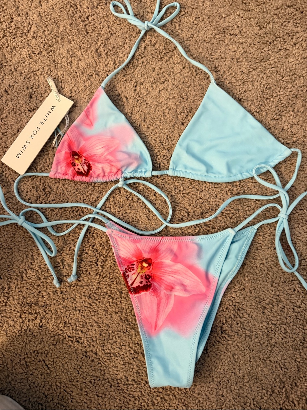 White Fox Boutique Light Blue & Pink Floral Triangle Bikini
